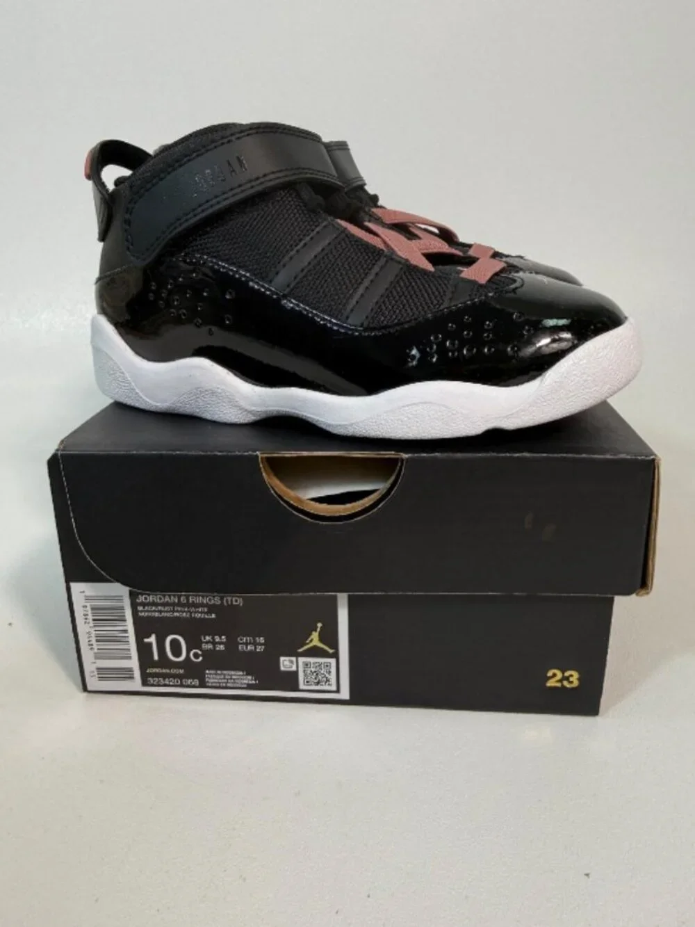 Nike Air Jordan 6 Rings (TD) Toddlers Size 10C Black/White/Rust Pink